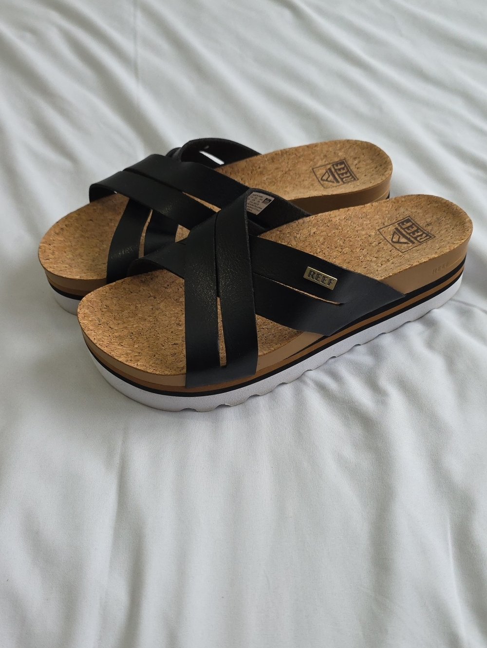 Reef Women’s Black Cork Platform Slide Sandals